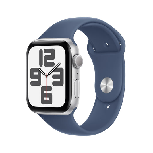 Apple Watch SE GPS 44mm Silver Aluminium Case with Denim Sport Band - M/L