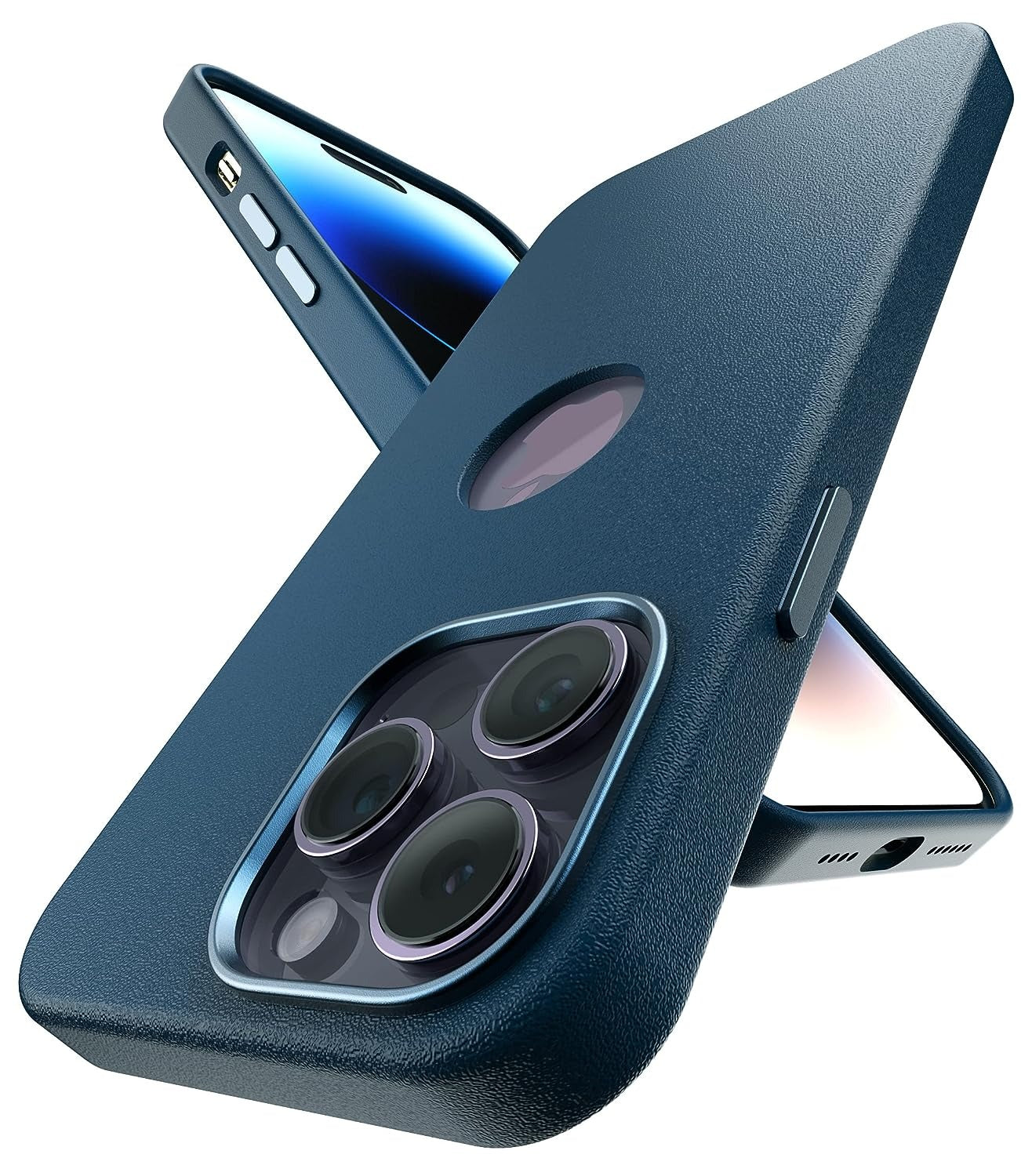 vaku-luxos®-lexza-leather-logocut-case-for-iphone-14-sierra-blue8905129027391