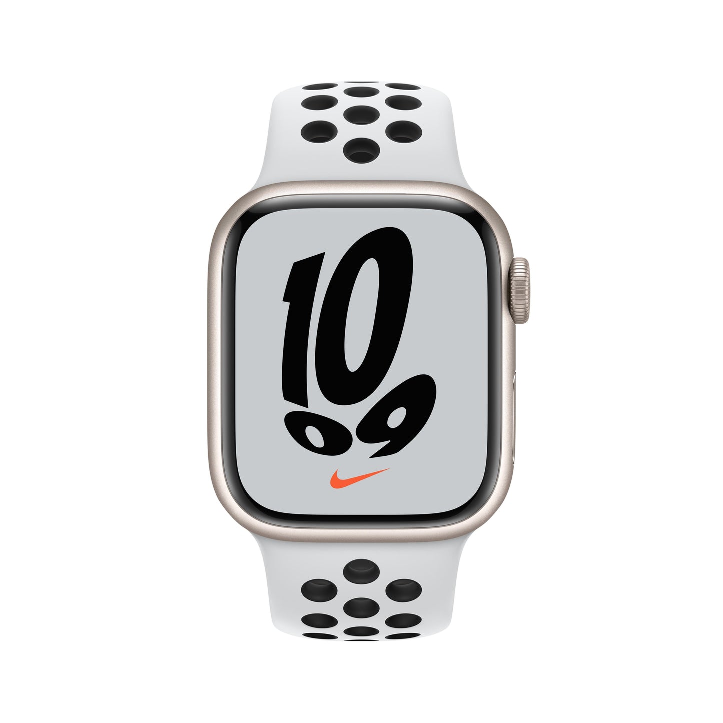 Apple Watch Nike Series 7 GPS + Cellular, 41mm Starlight Aluminium Case with Pure Platinum/Black Nike Sport Band - Regular
