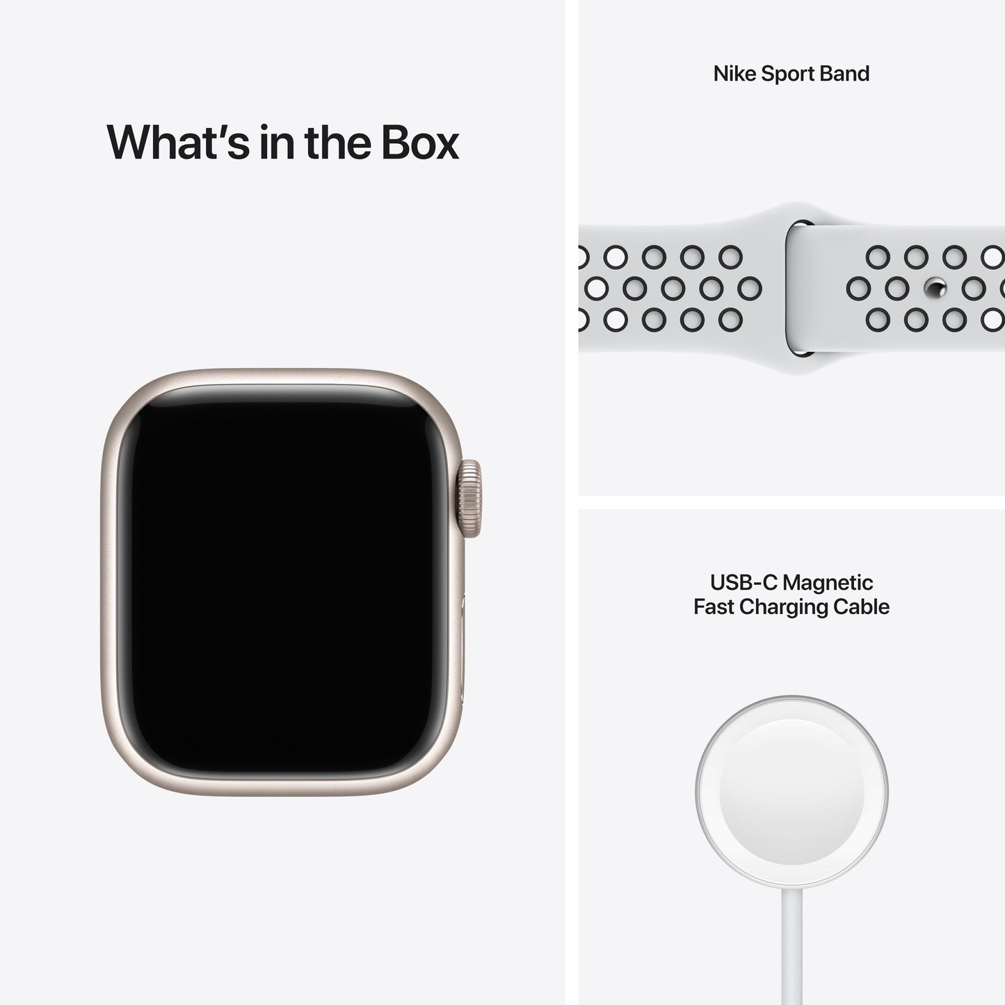 Apple Watch Nike Series 7 GPS + Cellular, 41mm Starlight Aluminium Case with Pure Platinum/Black Nike Sport Band - Regular