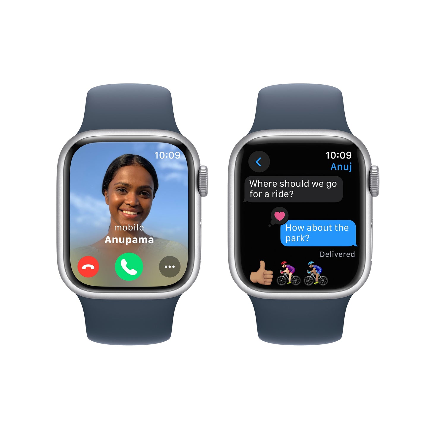 Apple Watch Series 9 GPS 41mm Silver Aluminium Case with Storm Blue Sport Band - S/M