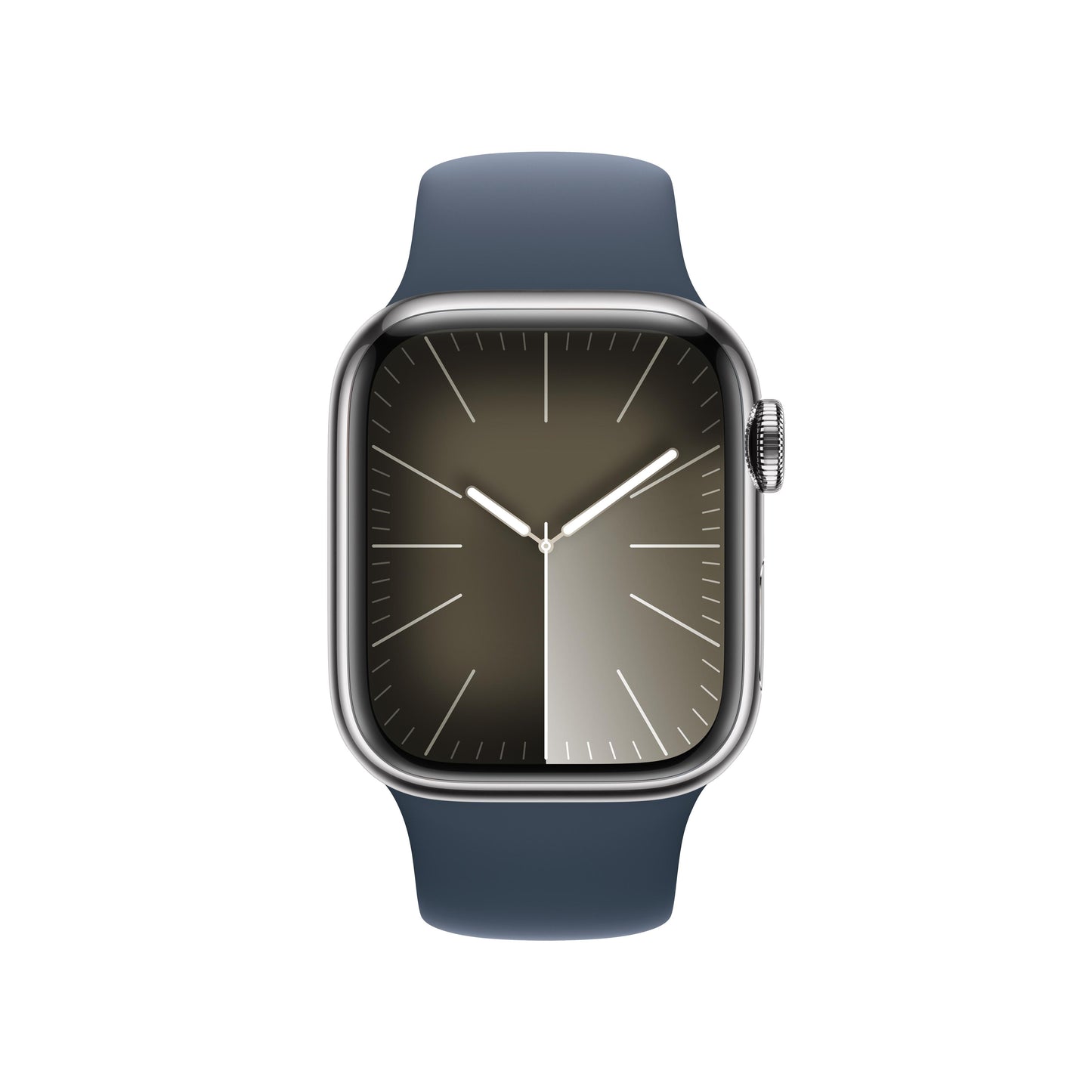 Apple Watch Series 9 GPS + Cellular 41mm Silver Stainless Steel Case with Storm Blue Sport Band - S/M