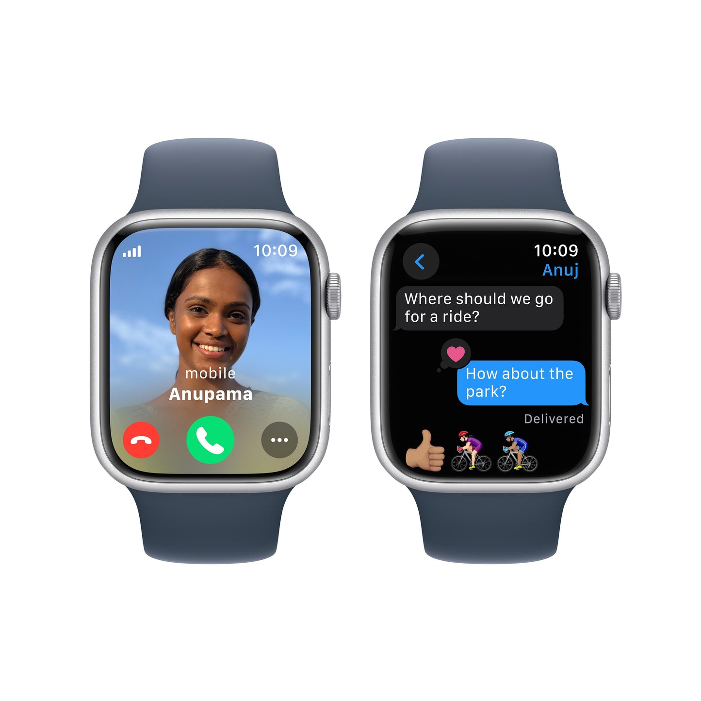 Apple Watch Series 9 GPS + Cellular 45mm Silver Aluminium Case with Storm Blue Sport Band - M/L