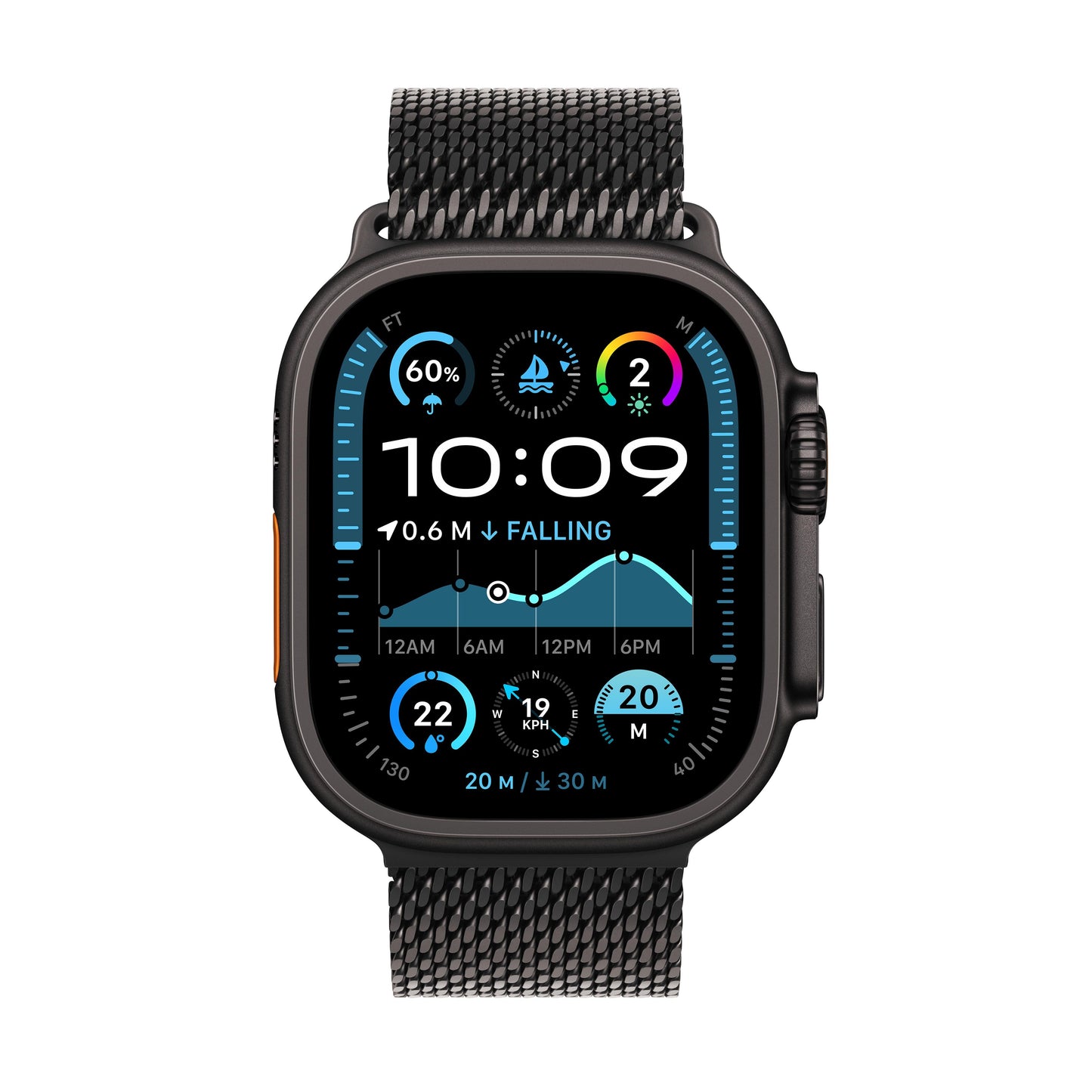 Apple Watch Ultra 2 GPS + Cellular 49mm Black Titanium Case with Black Titanium Milanese Loop - Medium