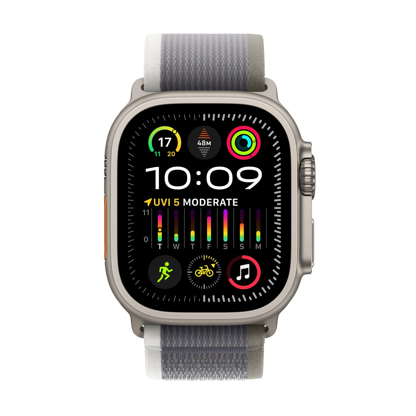 Apple Watch Ultra 2 GPS + Cellular 49mm Titanium Case with Green/Grey Trail Loop - S/M