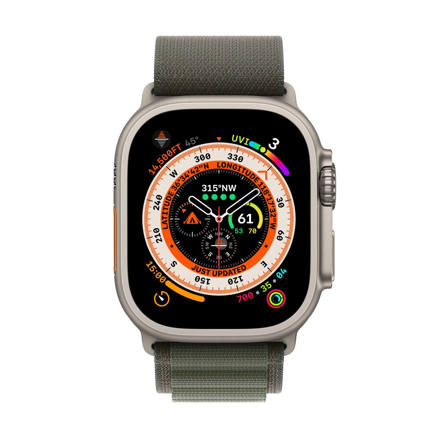 Apple Watch Ultra GPS + Cellular, 49mm Titanium Case with Green Alpine Loop - Small
